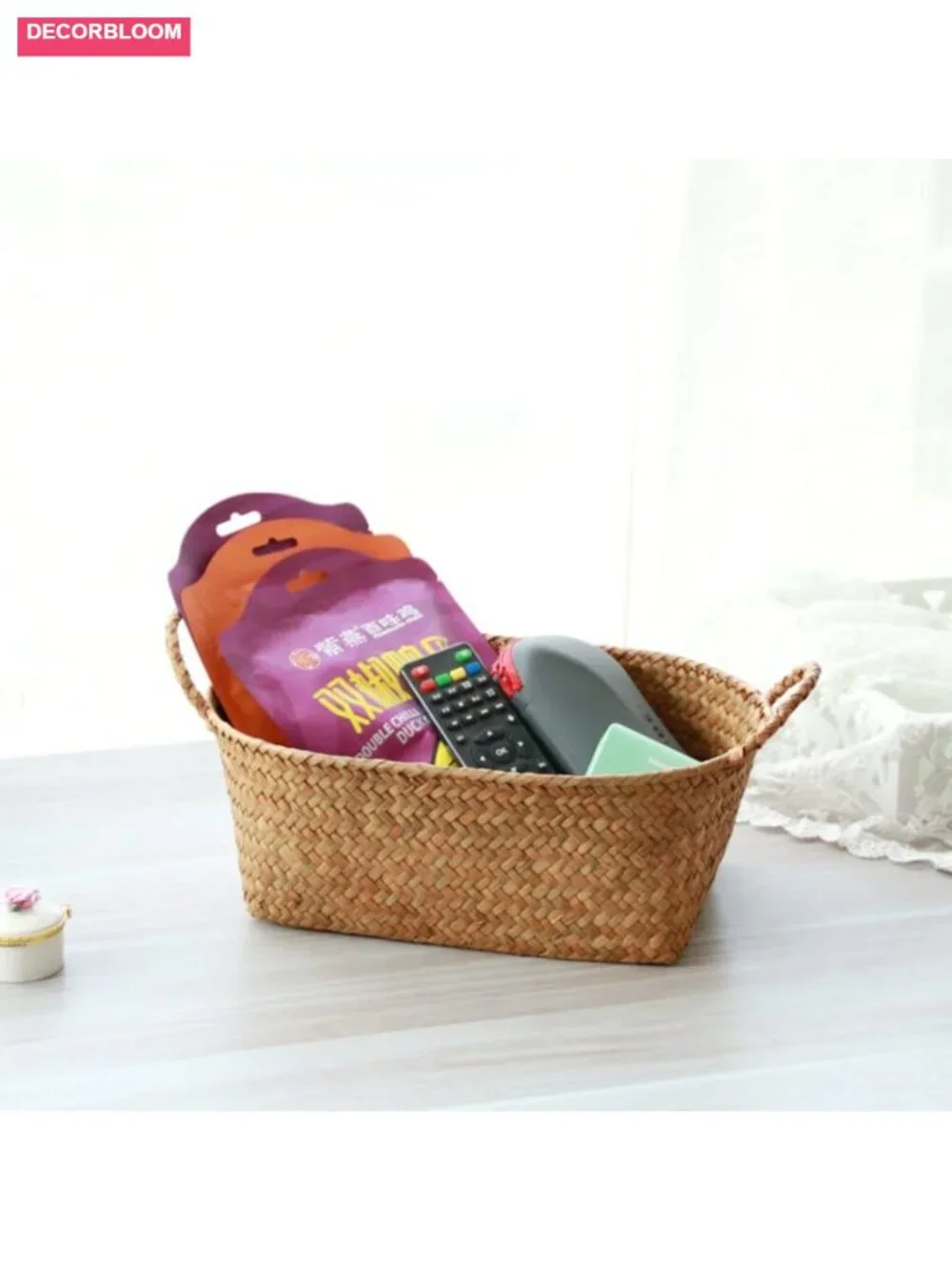 Woven Seagrass Storage Baskets Set of 3 with Handles for Kitchen Organizing